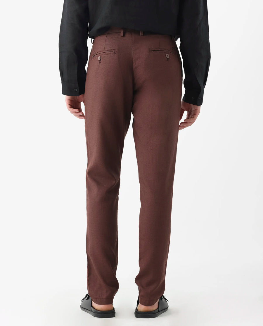 Rare Rabbit Men's Cameo Maroon 100% Linen Plain Regular Fit Trouser