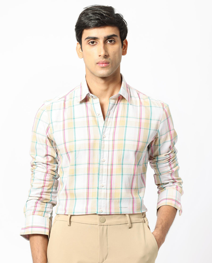 Rare Rabbit Men's Campo Pink Cotton Checked Print Regular Fit Full Sleeve Collared Shirt