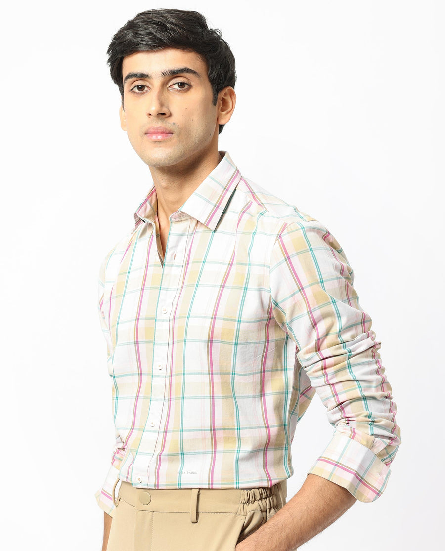 Rare Rabbit Men's Campo Pink Cotton Checked Print Regular Fit Full Sleeve Collared Shirt