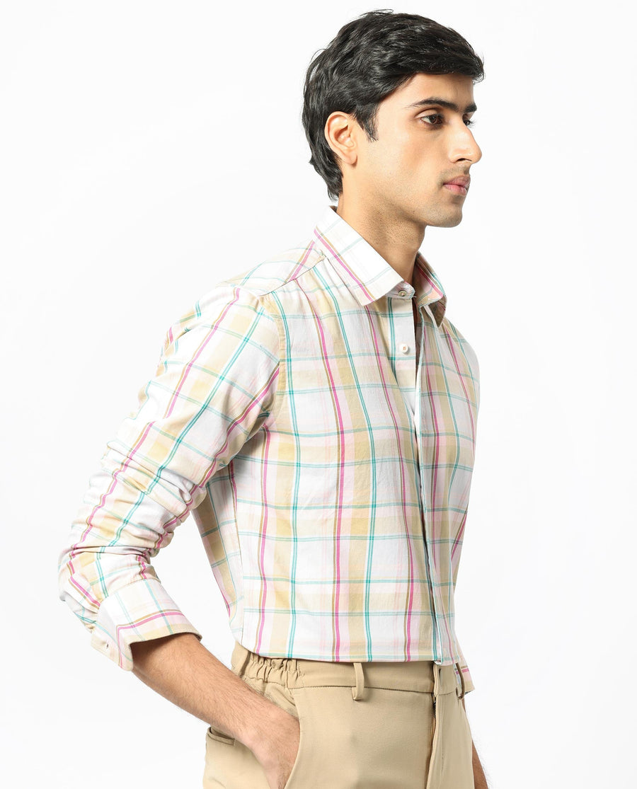 Rare Rabbit Men's Campo Pink Cotton Checked Print Regular Fit Full Sleeve Collared Shirt