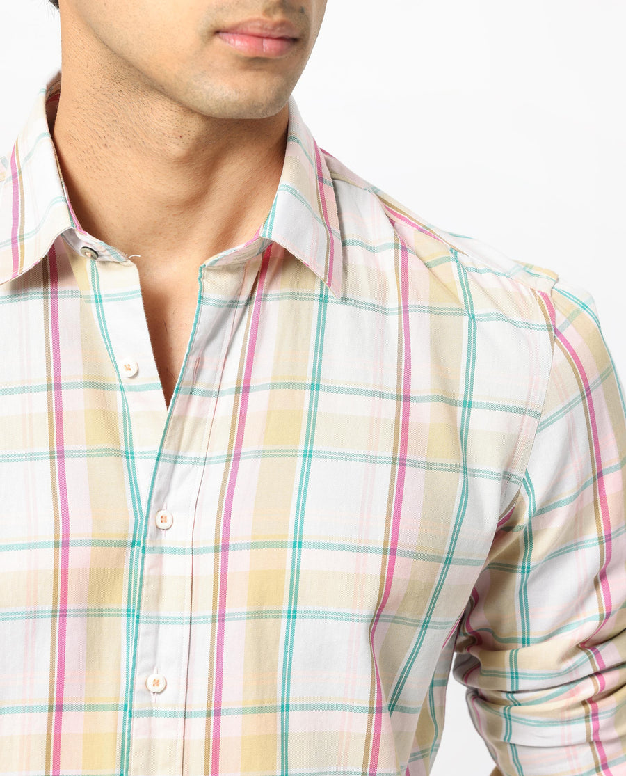Rare Rabbit Men's Campo Pink Cotton Checked Print Regular Fit Full Sleeve Collared Shirt