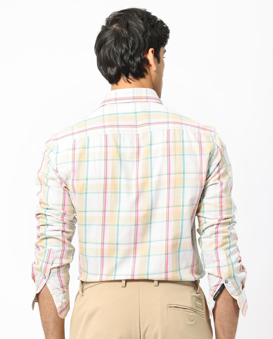 Rare Rabbit Men's Campo Pink Cotton Checked Print Regular Fit Full Sleeve Collared Shirt