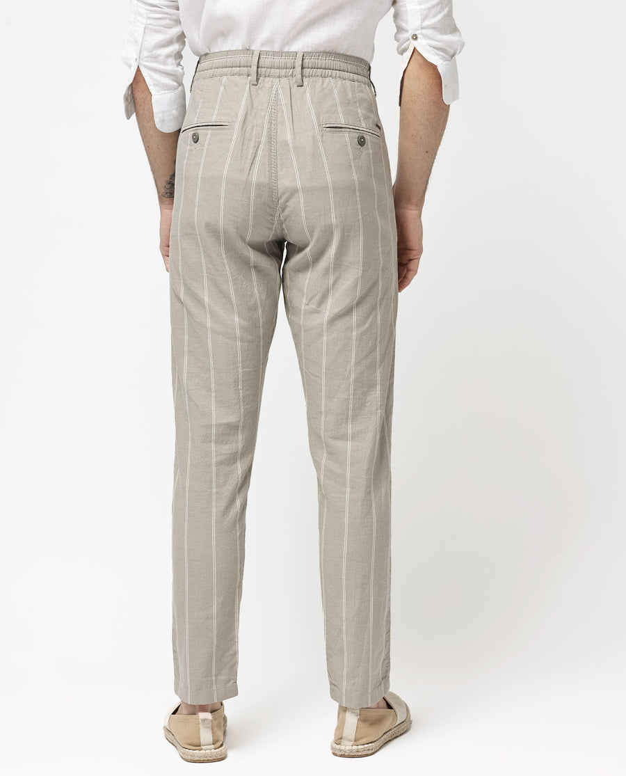 Rare Rabbit Men's Canal Grey Cotton Striped Print Regular Fit Trouser