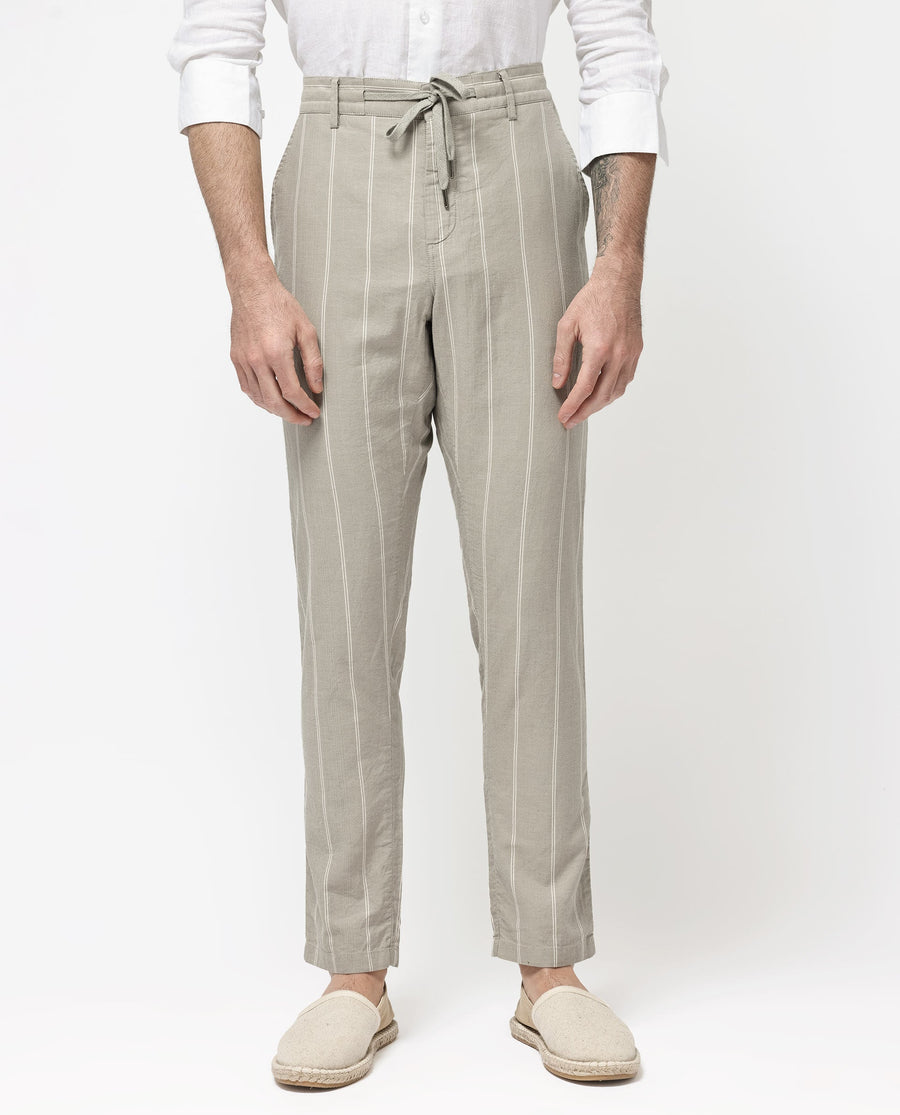 Rare Rabbit Men's Canal Grey Cotton Striped Print Regular Fit Trouser