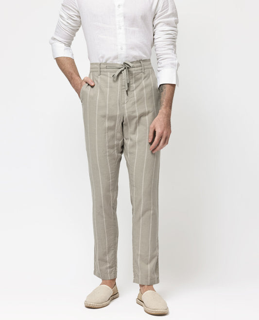 Rare Rabbit Men's Canal Grey Cotton Striped Print Regular Fit Trouser