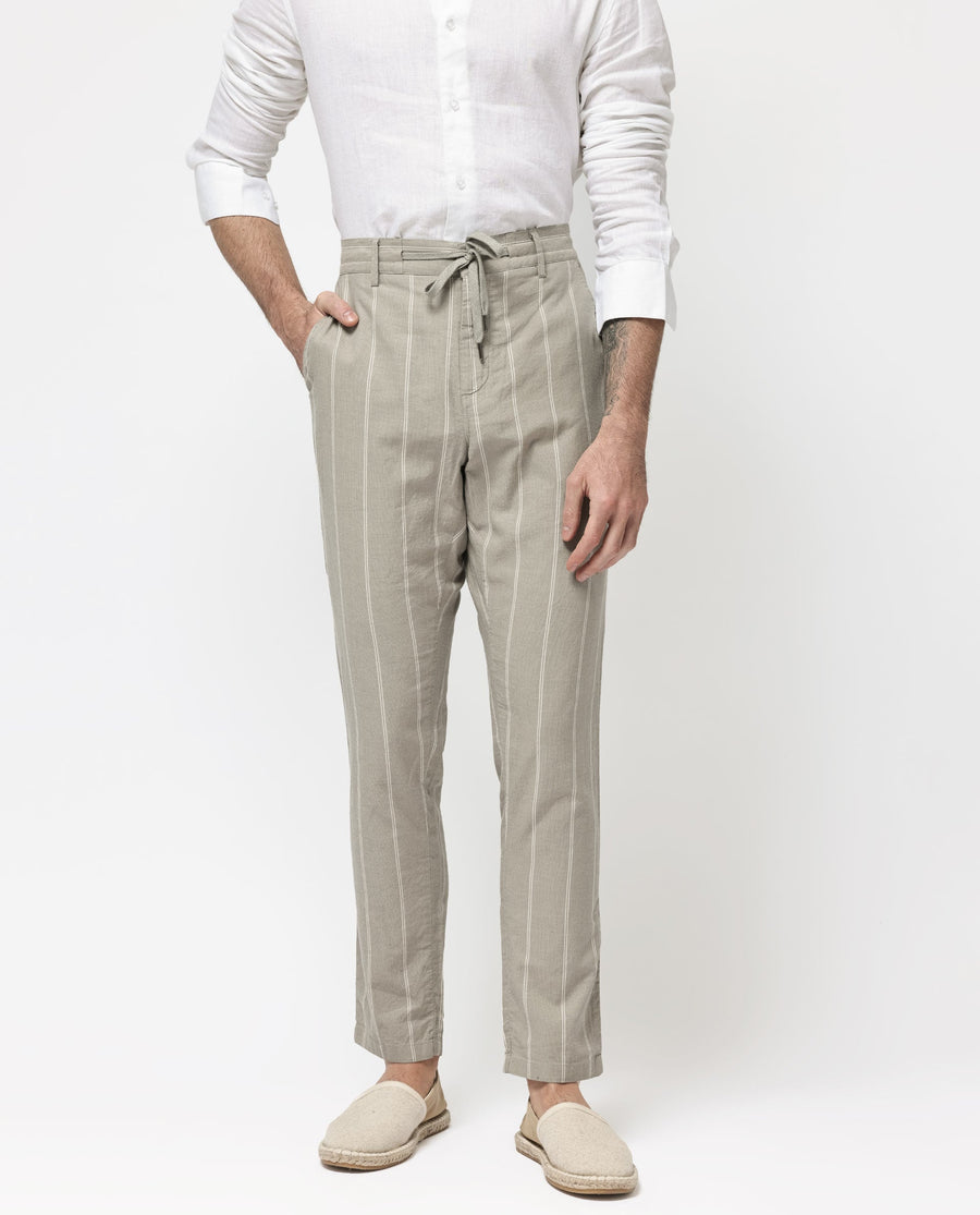 Rare Rabbit Men's Canal Grey Cotton Striped Print Regular Fit Trouser