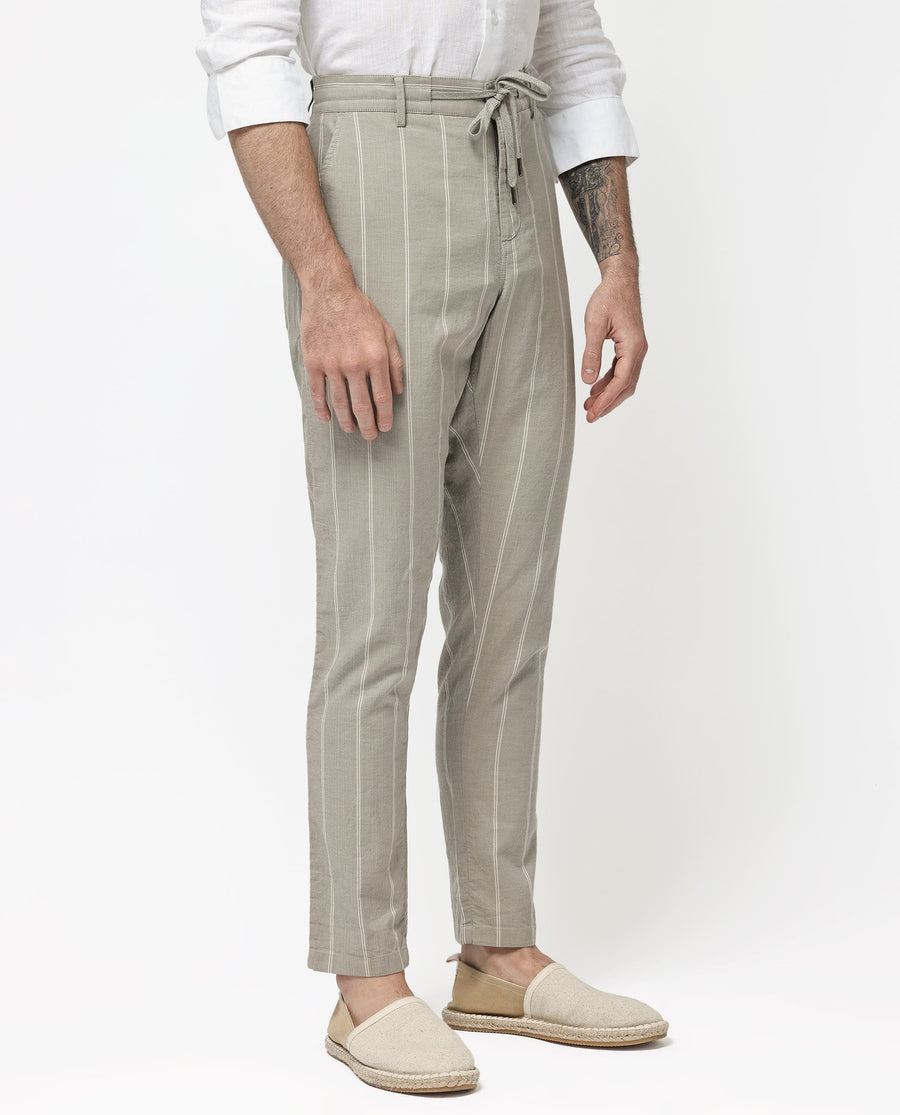 Rare Rabbit Men's Canal Grey Cotton Striped Print Regular Fit Trouser