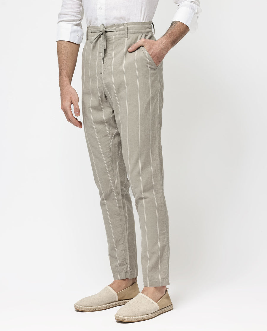 Rare Rabbit Men's Canal Grey Cotton Striped Print Regular Fit Trouser