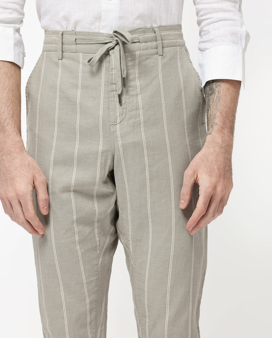 Rare Rabbit Men's Canal Grey Cotton Striped Print Regular Fit Trouser