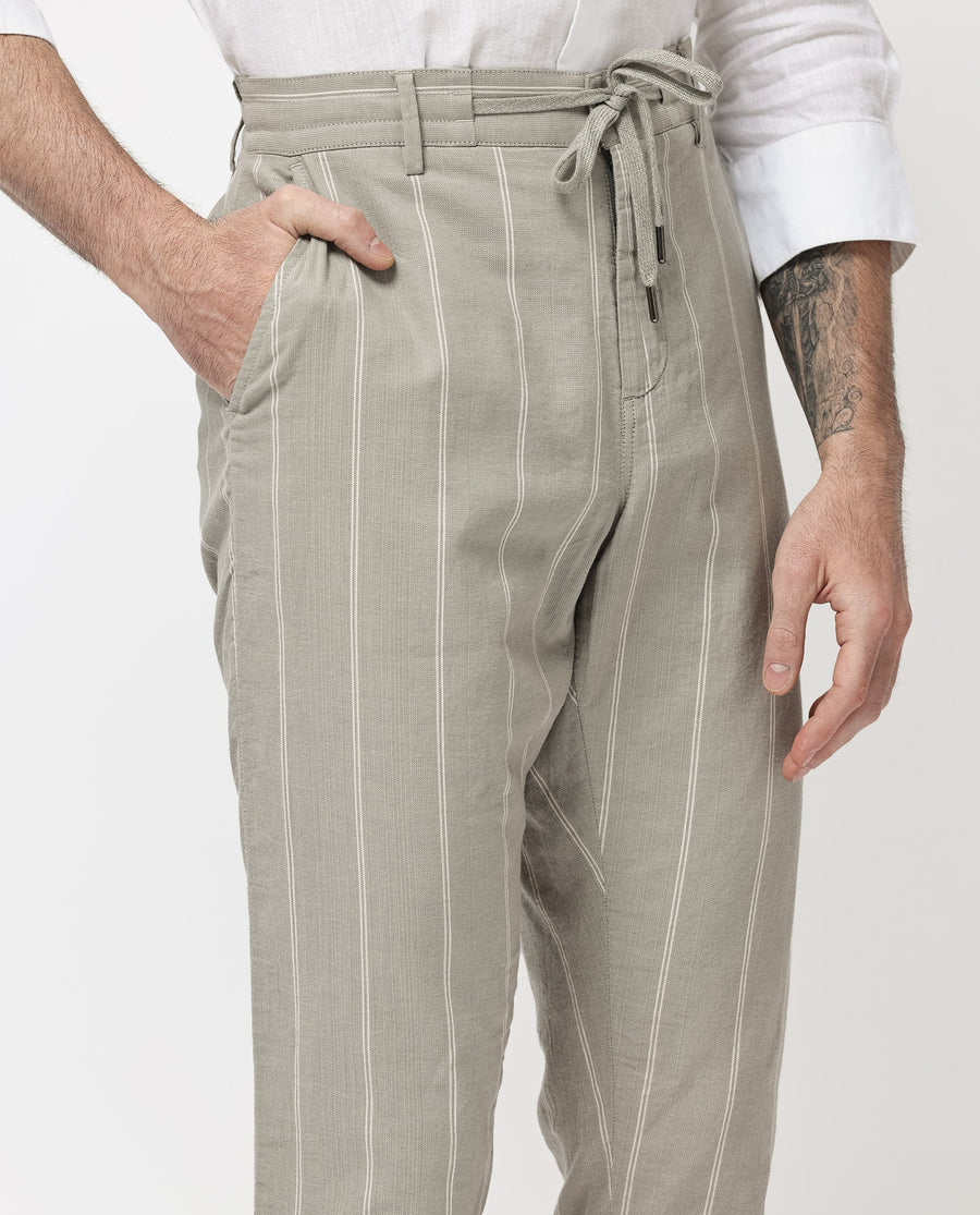 Rare Rabbit Men's Canal Grey Cotton Striped Print Regular Fit Trouser