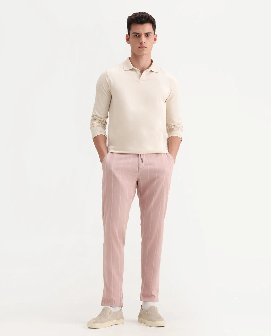 Rare Rabbit Men's Canal Grey Cotton Striped Print Regular Fit Trouser