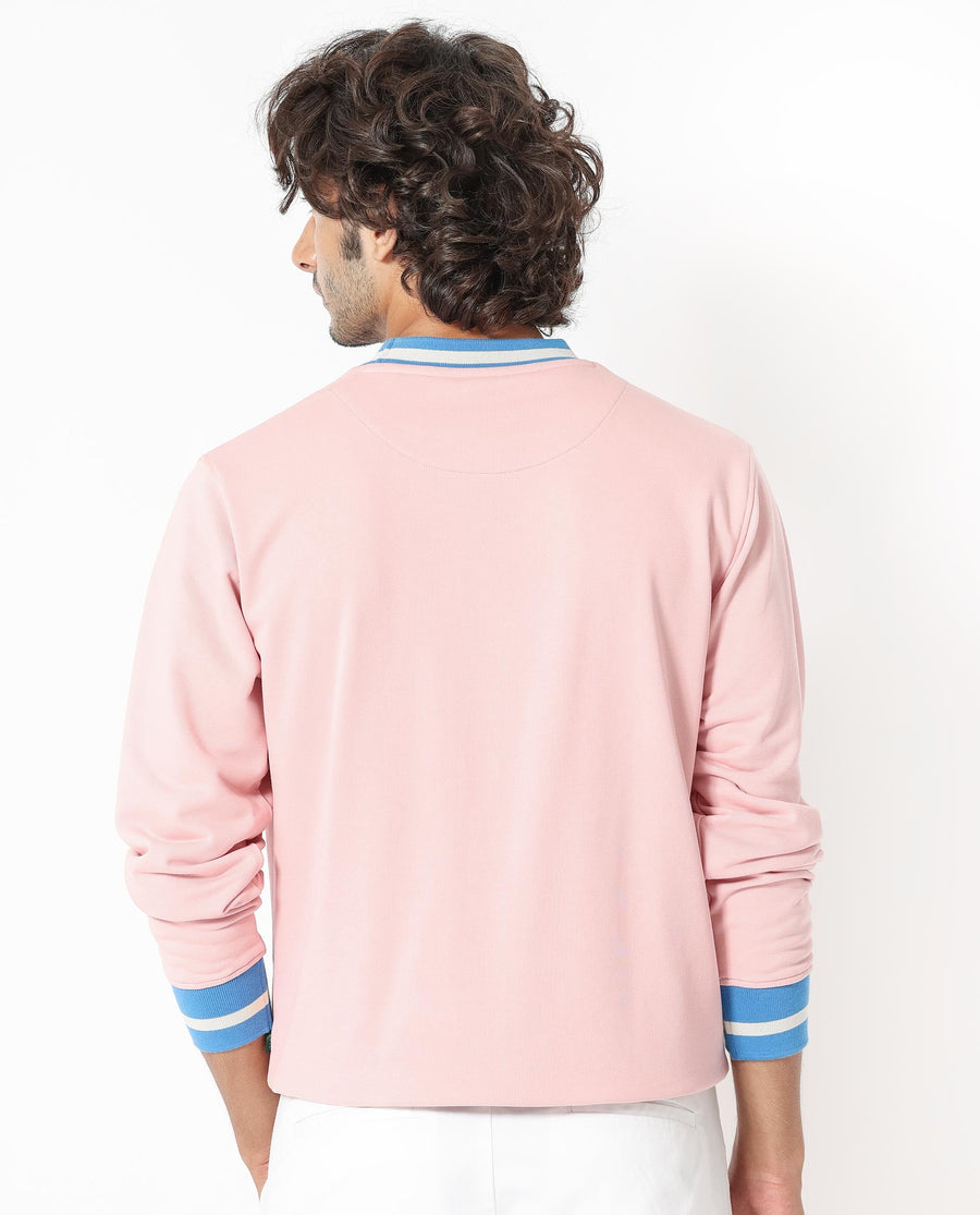 Rare Rabbit Men's Cancet Light Pink Cotton Plain Regular Fit Full Sleeve Crew Neck Sweatshirt