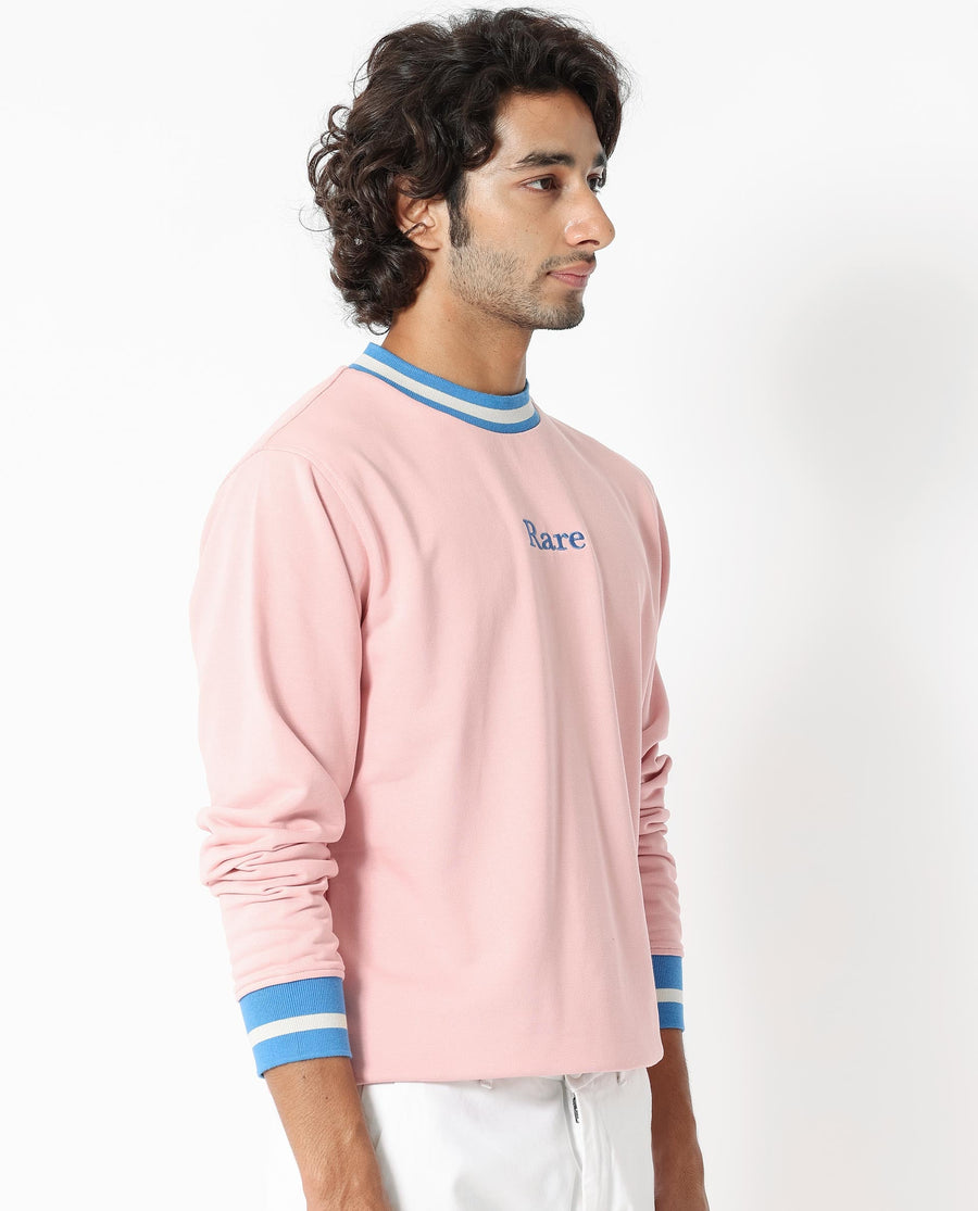 Rare Rabbit Men's Cancet Light Pink Cotton Plain Regular Fit Full Sleeve Crew Neck Sweatshirt