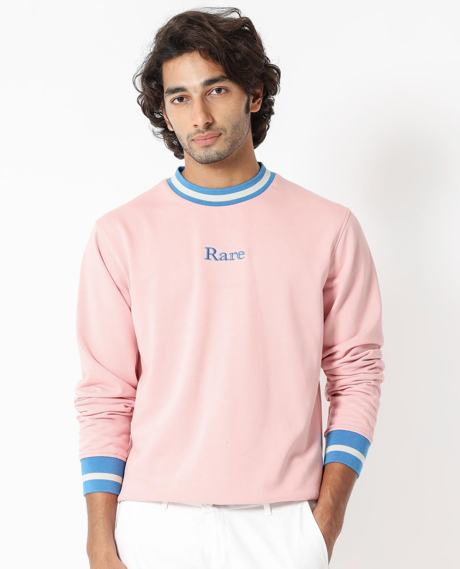 Rare Rabbit Men's Cancet Light Pink Cotton Plain Regular Fit Full Sleeve Crew Neck Sweatshirt