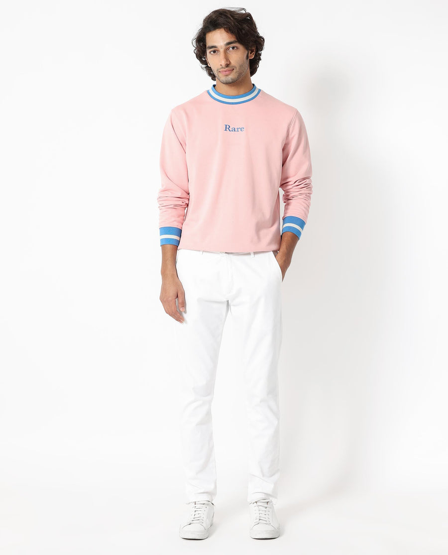 Rare Rabbit Men's Cancet Light Pink Cotton Plain Regular Fit Full Sleeve Crew Neck Sweatshirt