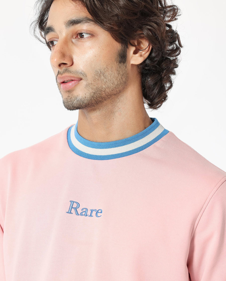 Rare Rabbit Men's Cancet Light Pink Cotton Plain Regular Fit Full Sleeve Crew Neck Sweatshirt