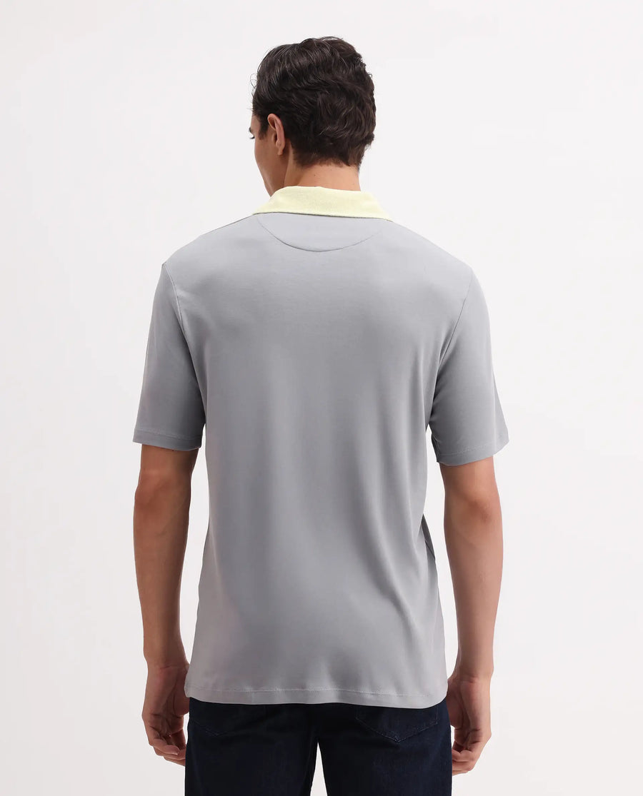 Rare Rabbit Men's Canot Grey Cotton Plain Regular Fit Half Sleeve Polo