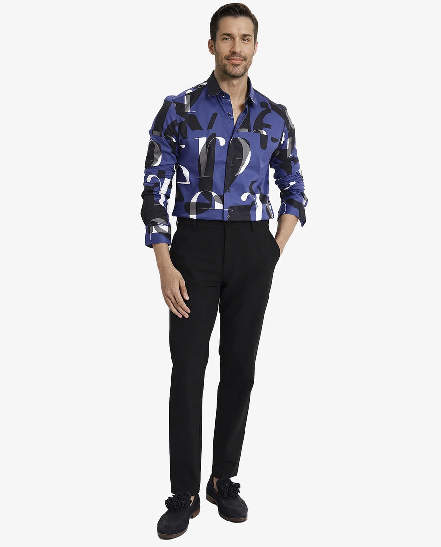 Rare Rabbit Men's Canton Blue Cotton Statement Print Regular Fit Full Sleeve Collared Shirt