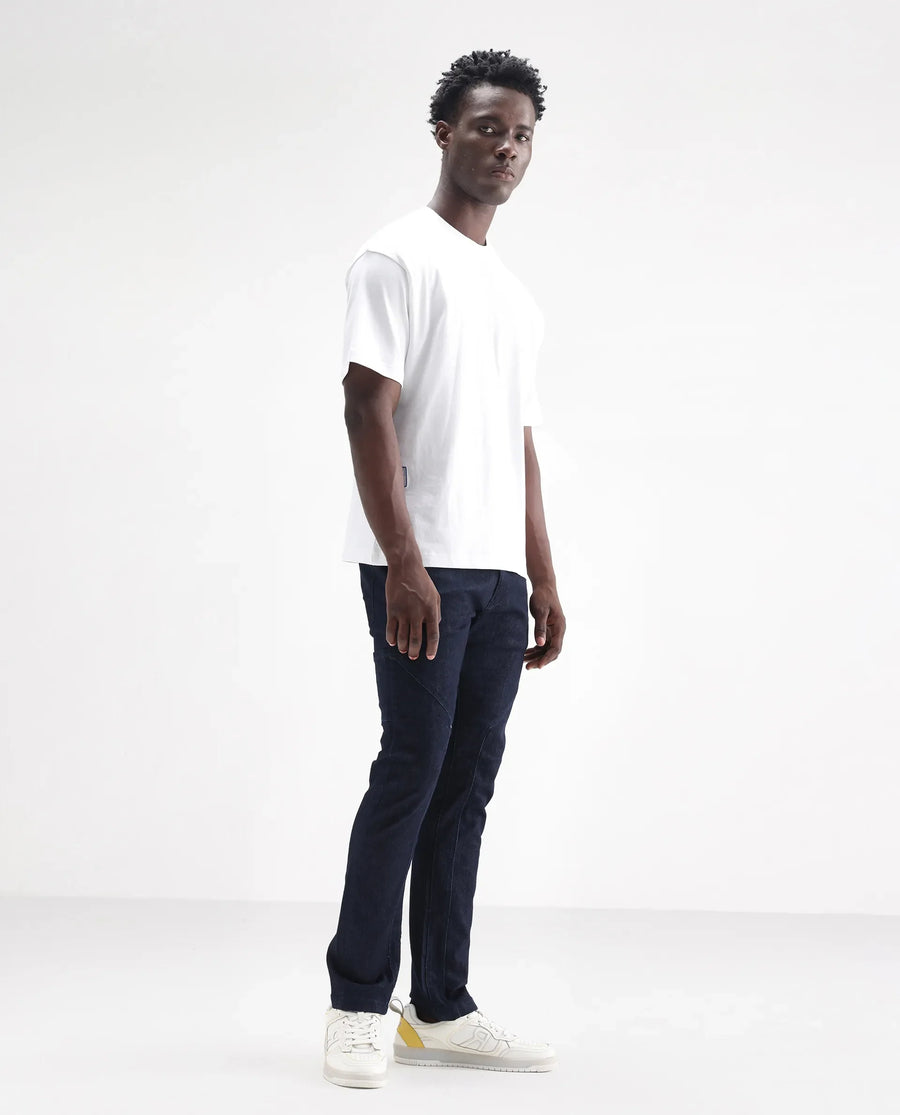 Rare Rabbit Men's Cardiff Blue Cotton Plain Hawk Slim Fit Jeans
