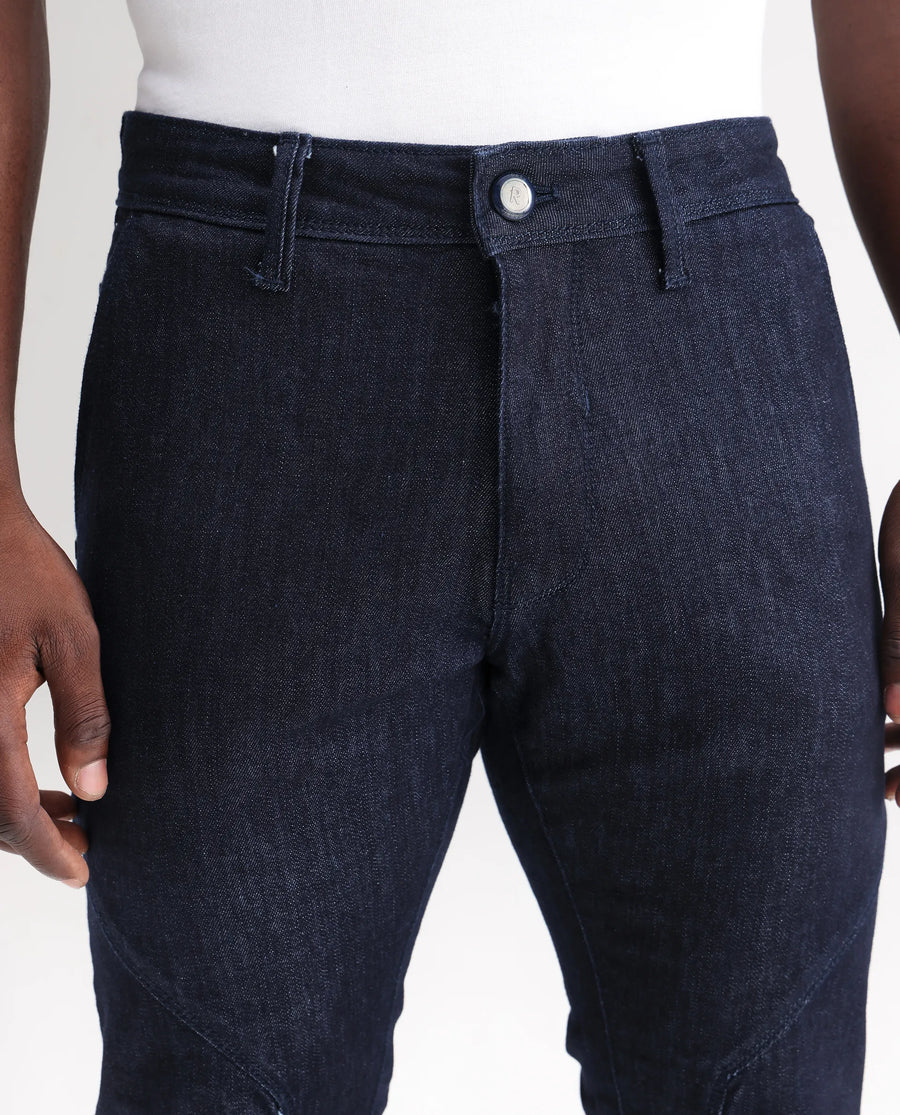 Rare Rabbit Men's Cardiff Blue Cotton Plain Hawk Slim Fit Jeans