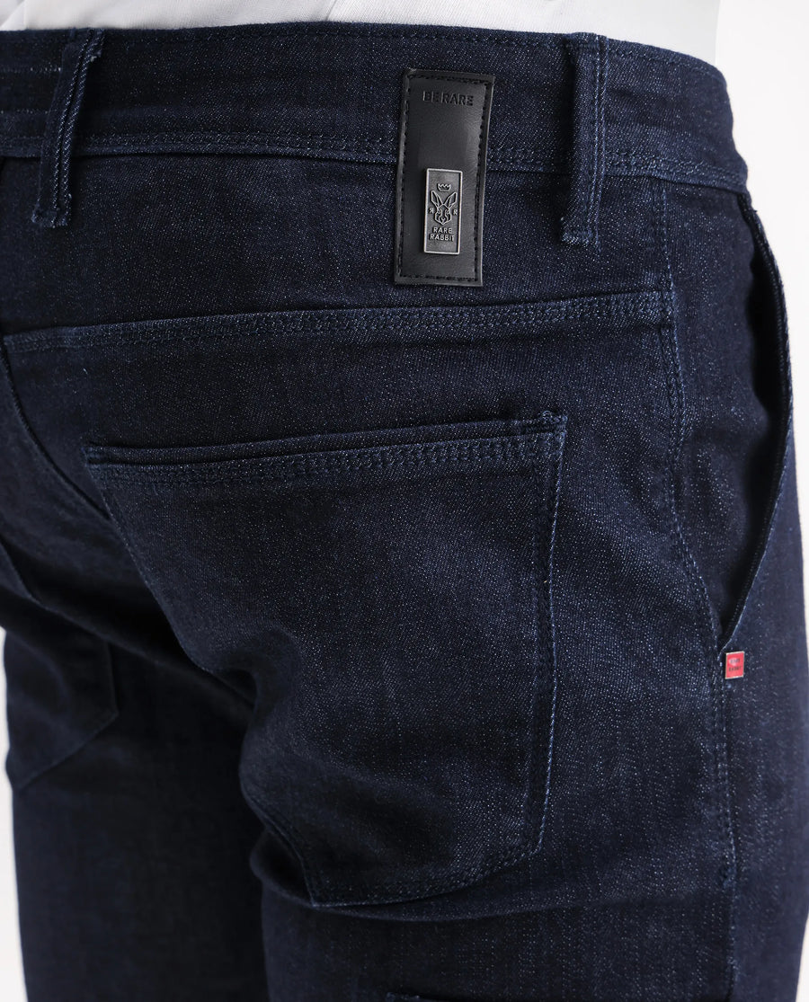 Rare Rabbit Men's Cardiff Blue Cotton Plain Hawk Slim Fit Jeans