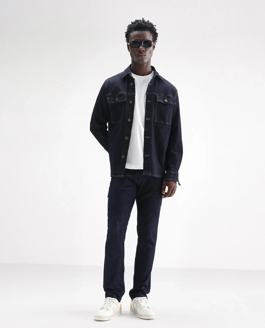 Rare Rabbit Men's Cardiff Blue Cotton Plain Hawk Slim Fit Jeans