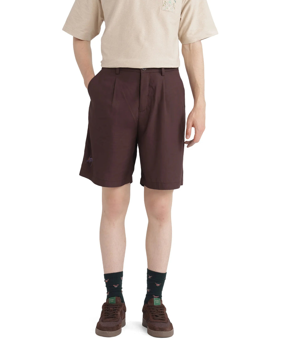 Rare Rabbit Men's Carn-B Brown Cotton Plain Oversized Fit Shorts