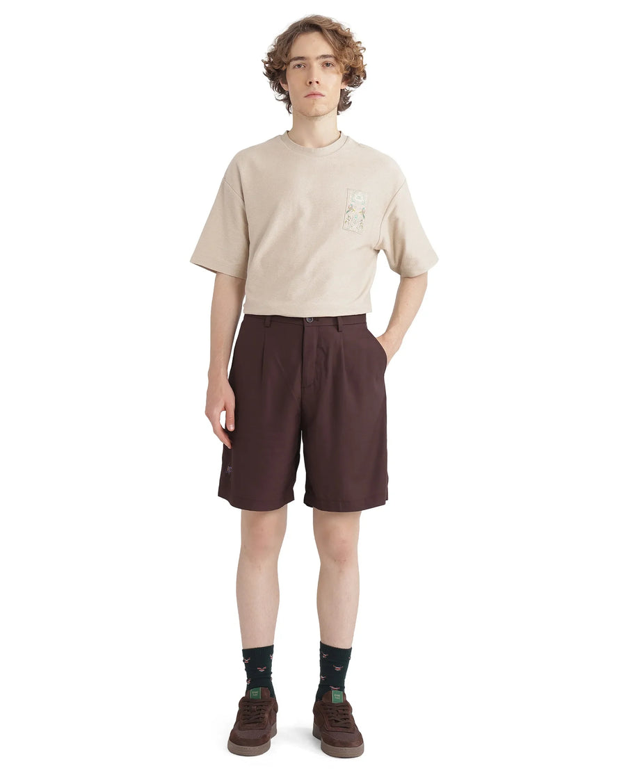 Rare Rabbit Men's Carn-B Brown Cotton Plain Oversized Fit Shorts