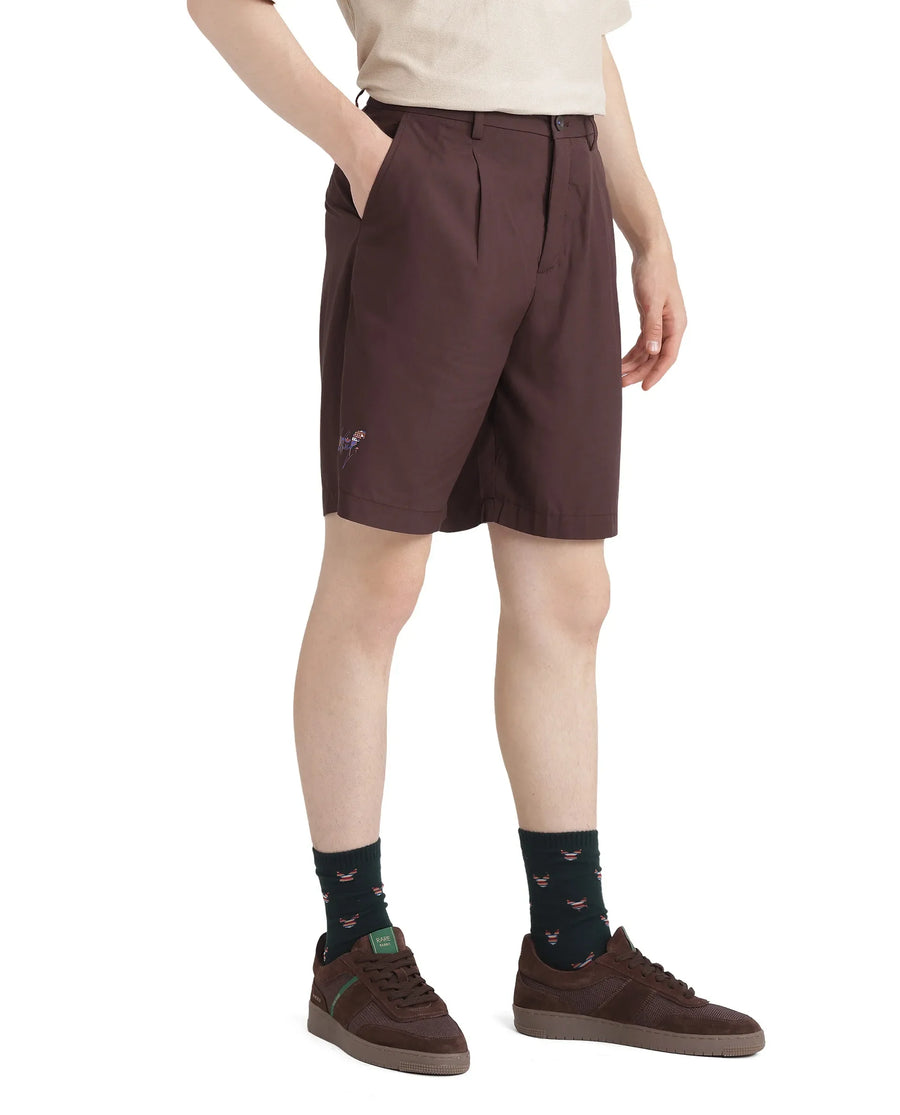 Rare Rabbit Men's Carn-B Brown Cotton Plain Oversized Fit Shorts