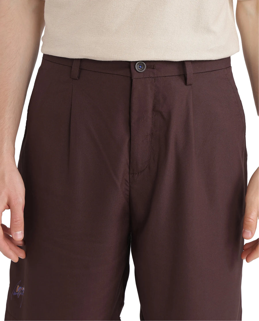 Rare Rabbit Men's Carn-B Brown Cotton Plain Oversized Fit Shorts
