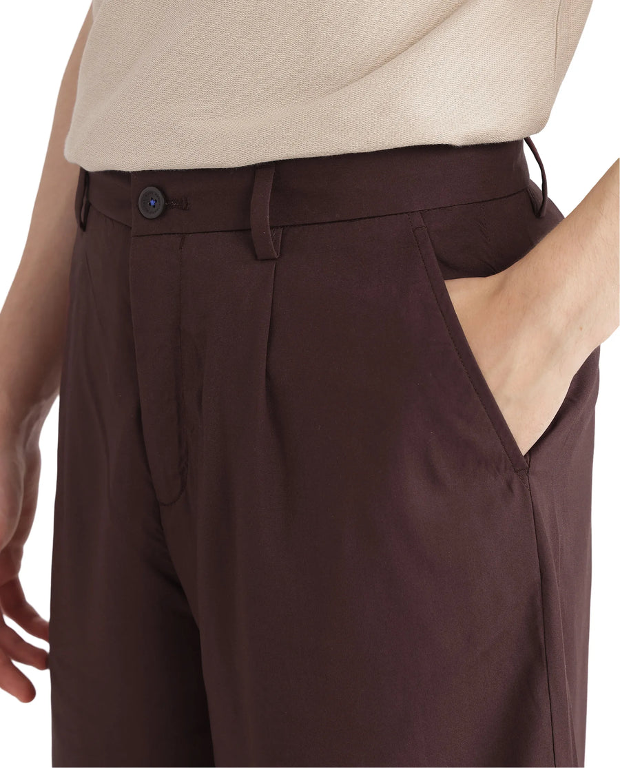Rare Rabbit Men's Carn-B Brown Cotton Plain Oversized Fit Shorts