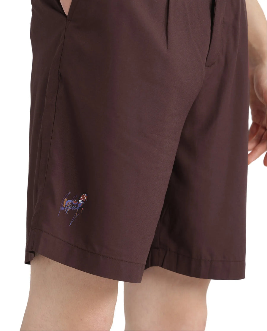 Rare Rabbit Men's Carn-B Brown Cotton Plain Oversized Fit Shorts
