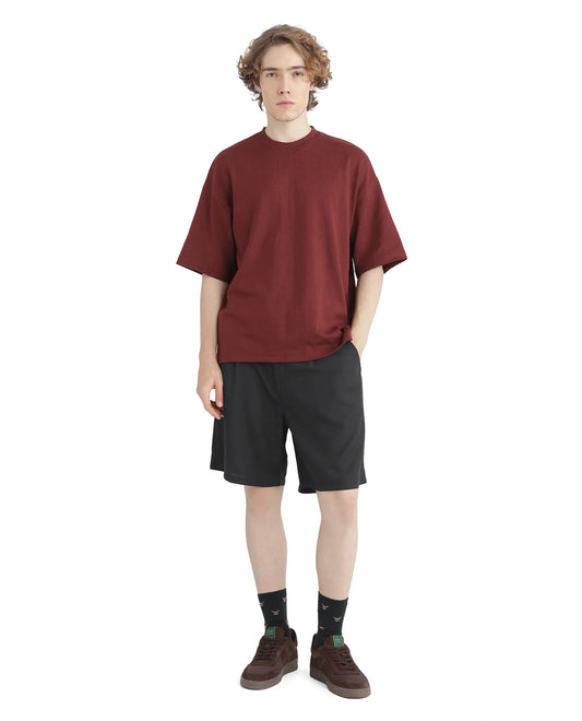 Rare Rabbit Men's Caro-B Black Cotton Plain Oversized Fit Shorts