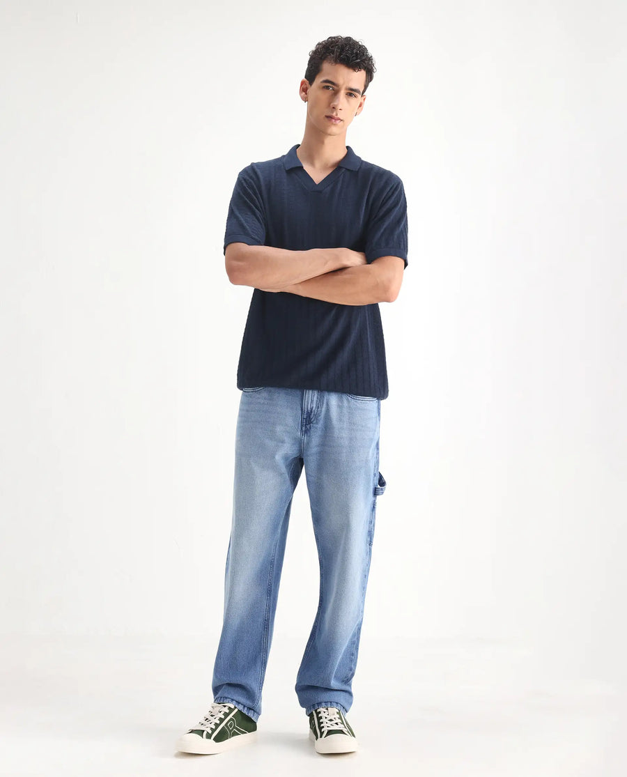 Rare Rabbit Men's Carpenter-2 Blue Cotton Plain Carpenter Fit Jeans