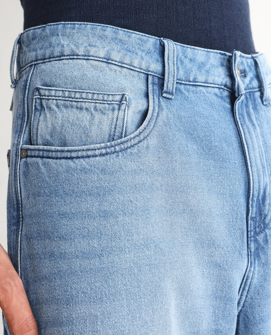Rare Rabbit Men's Carpenter-2 Blue Cotton Plain Carpenter Fit Jeans
