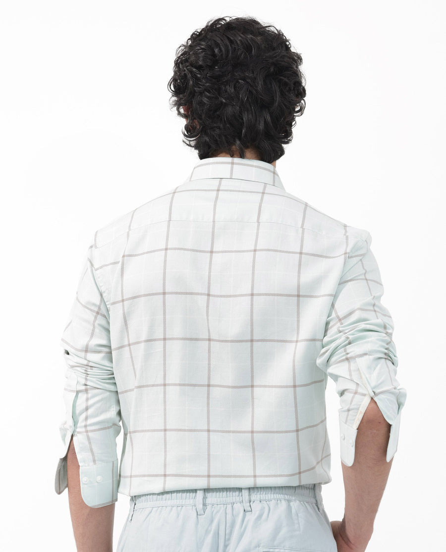 Rare Rabbit Men's Carrie Pastel Blue Cotton Checked Print Regular Fit Full Sleeve Collared Shirt