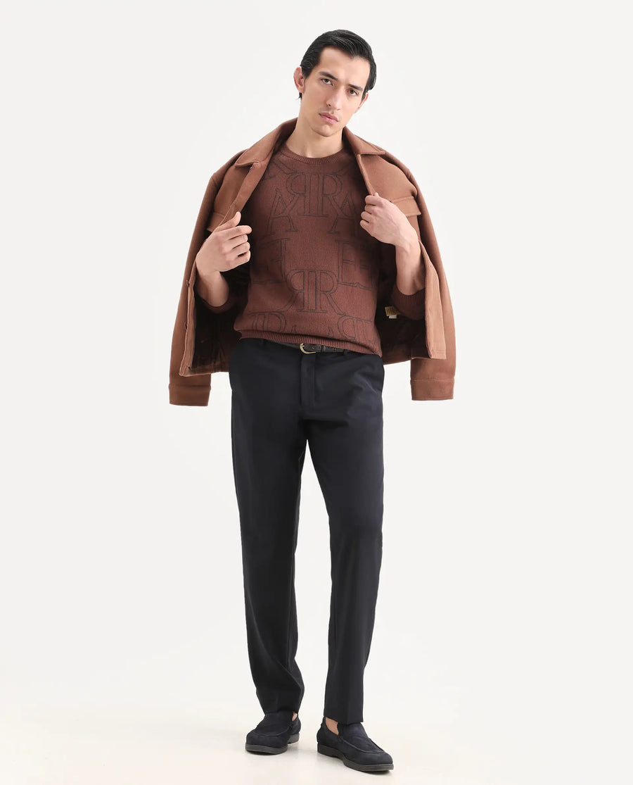 Rare Rabbit Men's Carrit Brown Cotton Monogram Print Regular Fit Full Sleeve Crew Neck Sweater