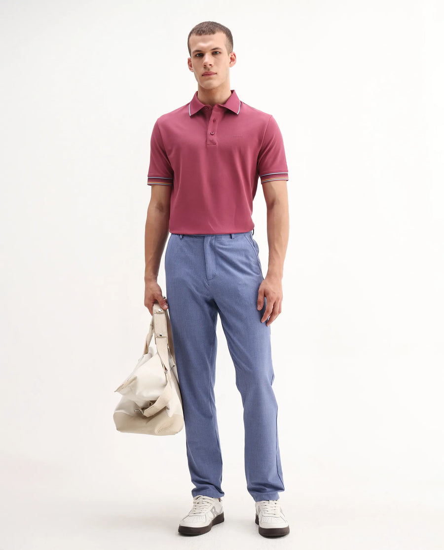 Rare Rabbit Men's Carter Pink Cotton Blend Plain Regular Fit Half Sleeve Polo