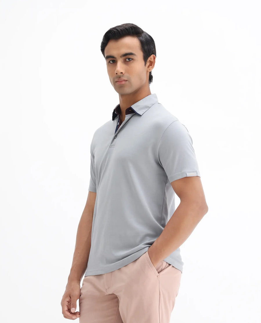 Rare Rabbit Men's Casca Dark Grey Cotton Plain Regular Fit Half Sleeve Polo