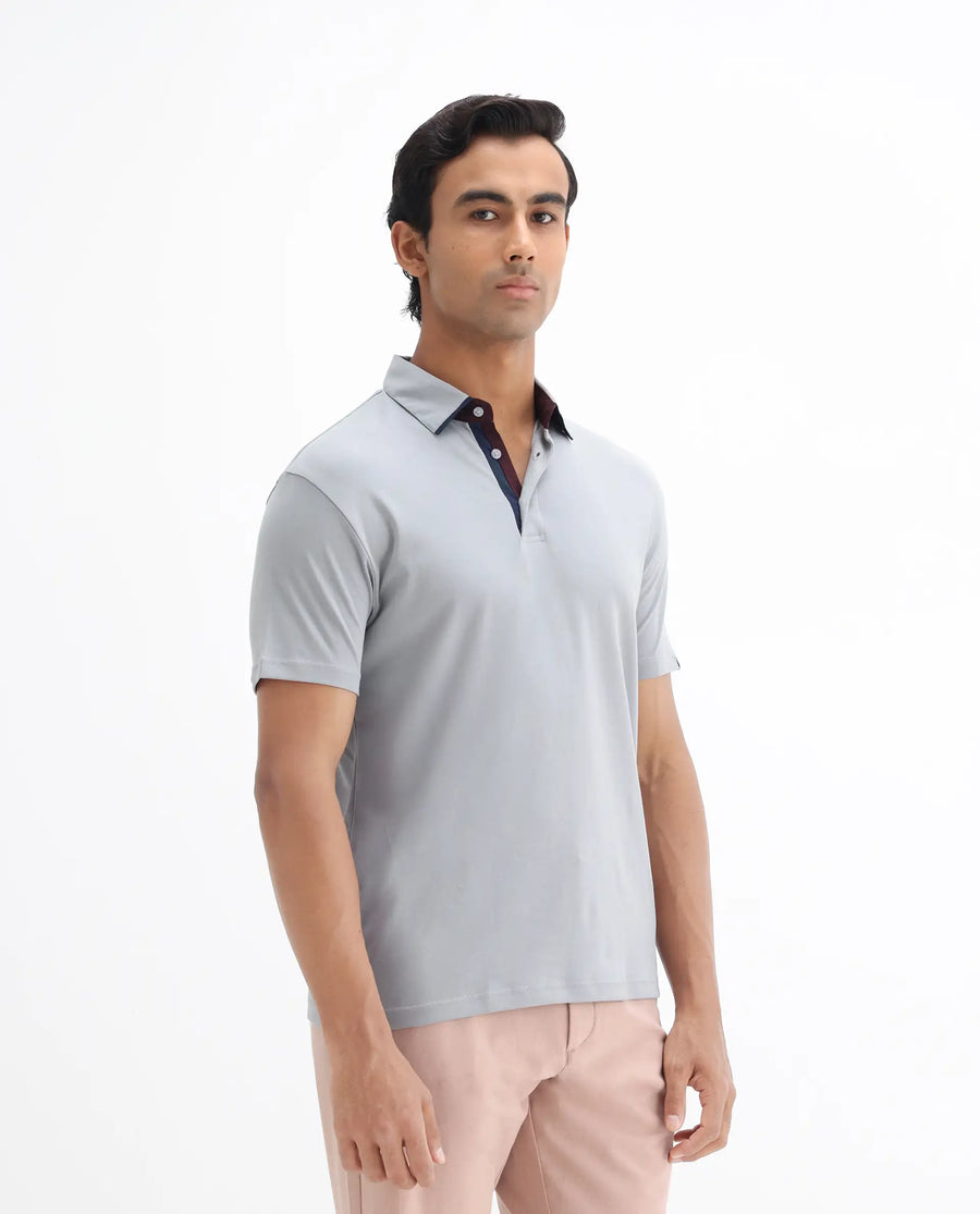 Rare Rabbit Men's Casca Dark Grey Cotton Plain Regular Fit Half Sleeve Polo