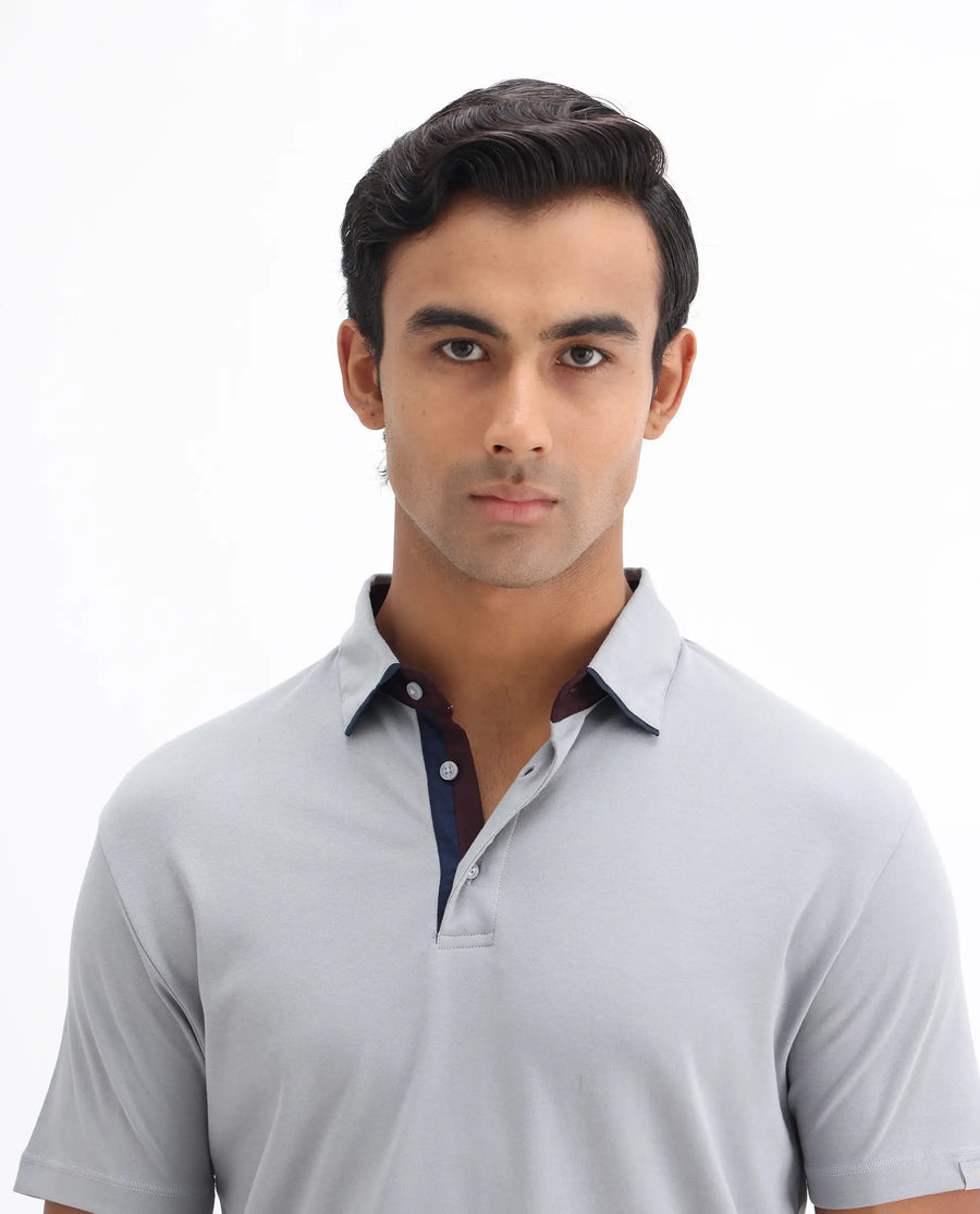 Rare Rabbit Men's Casca Dark Grey Cotton Plain Regular Fit Half Sleeve Polo