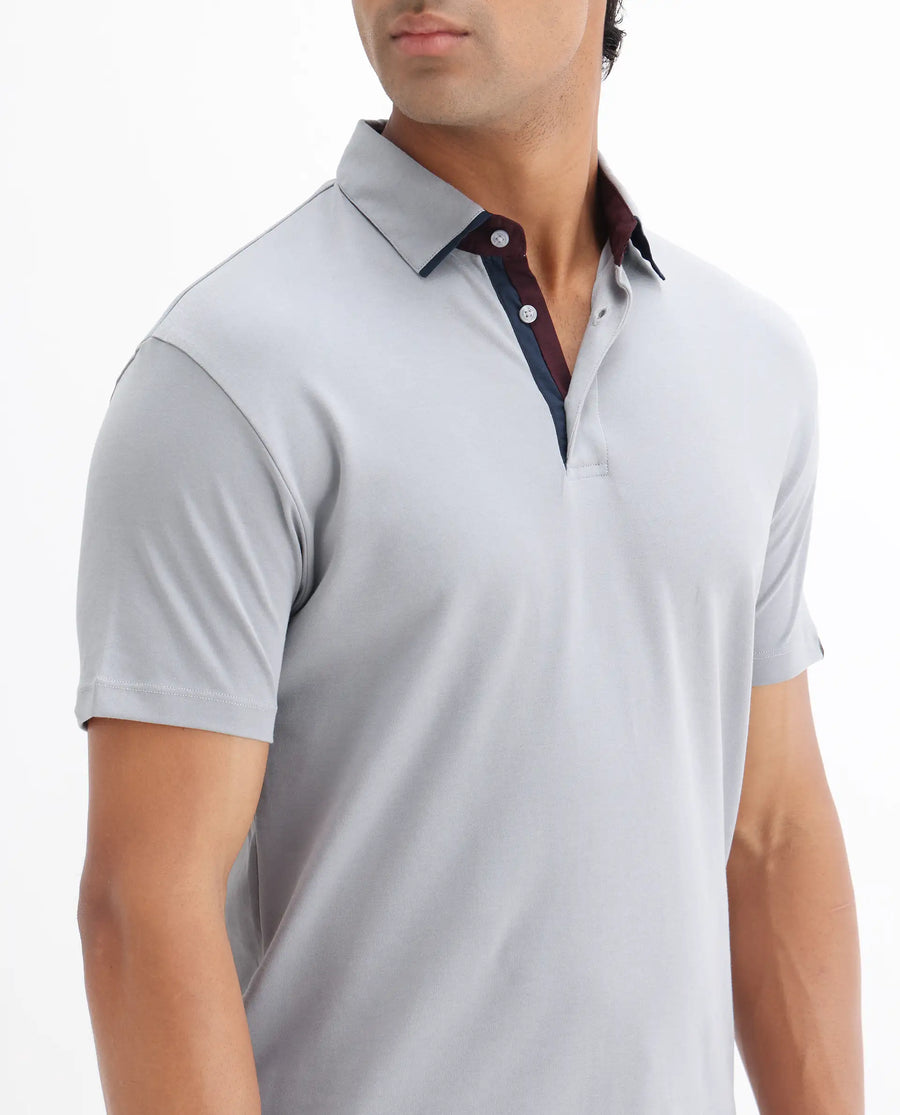 Rare Rabbit Men's Casca Dark Grey Cotton Plain Regular Fit Half Sleeve Polo