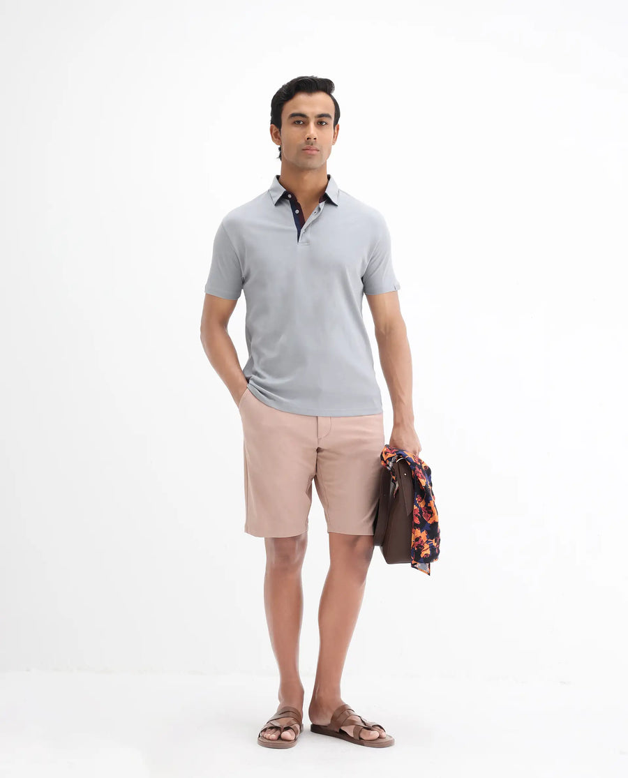 Rare Rabbit Men's Casca Dark Grey Cotton Plain Regular Fit Half Sleeve Polo