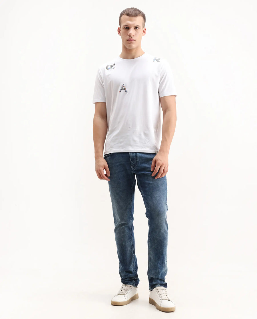 Rare Rabbit Men's Cast Blue Cotton Blend Plain Hawk Slim Fit Jeans