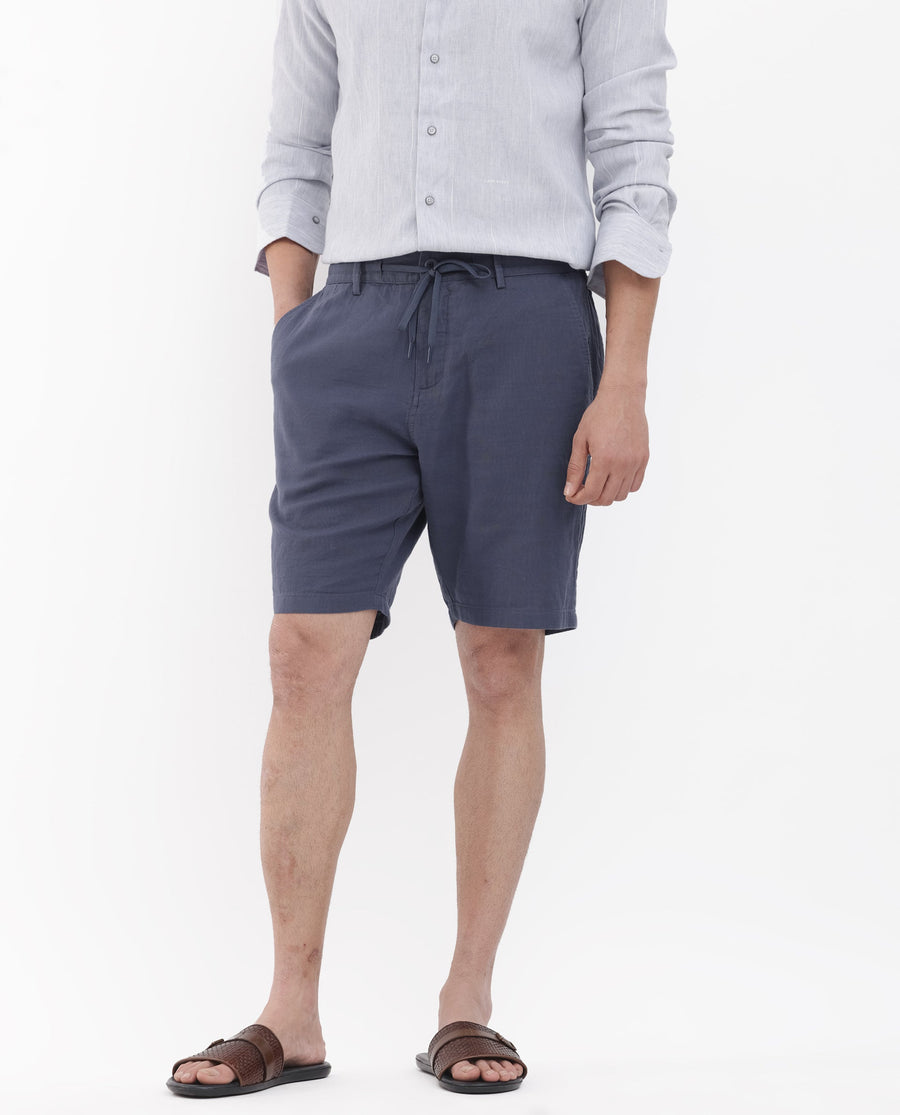 Rare Rabbit Men's Pinto Purple Cotton Plain Relaxed Fit Shorts