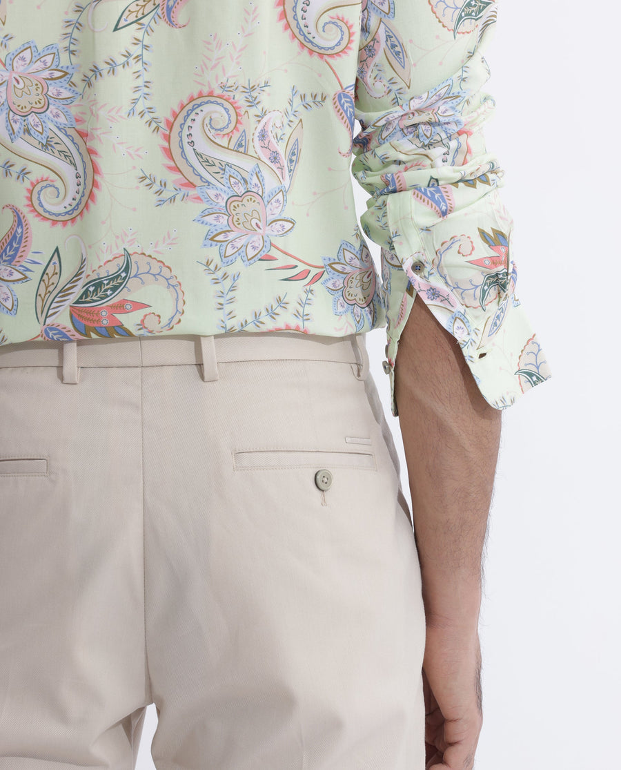 Rare Rabbit Men's Cecilia Green Viscose Paisley Print Regular Fit Full Sleeve Collared Shirt