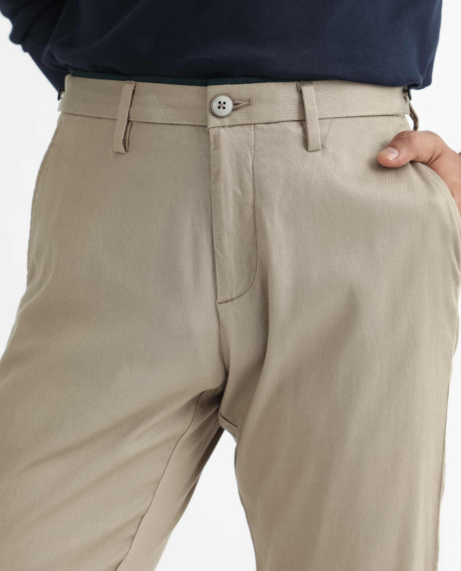 Rare Rabbit Men's Cellular Khaki Cotton Plain Regular Fit Trouser