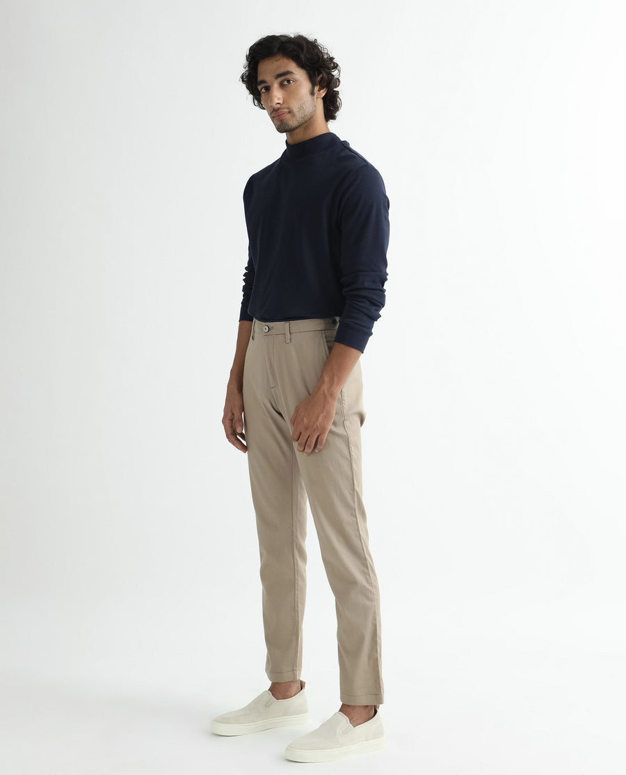 Rare Rabbit Men's Cellular Khaki Cotton Plain Regular Fit Trouser