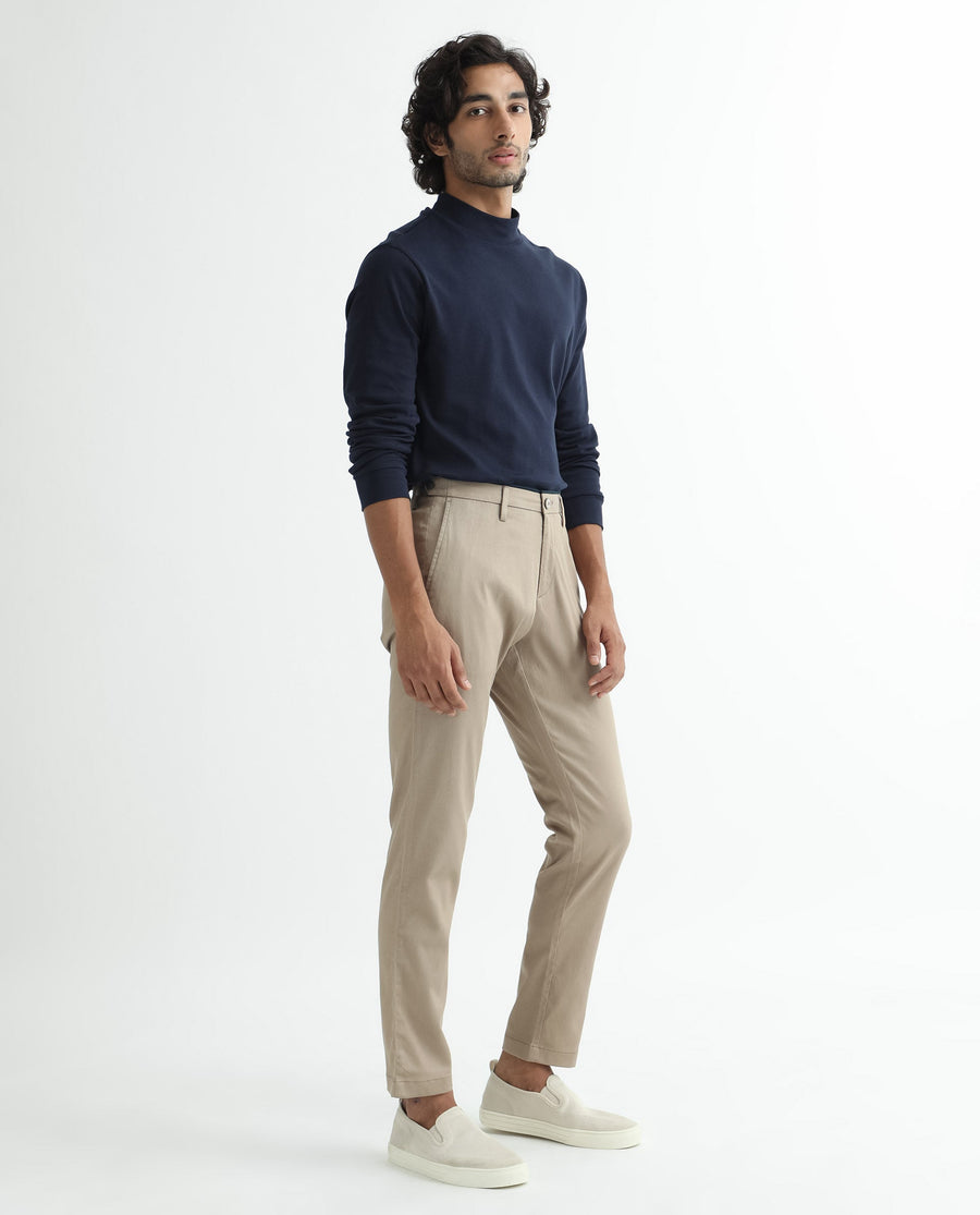 Rare Rabbit Men's Cellular Khaki Cotton Plain Regular Fit Trouser