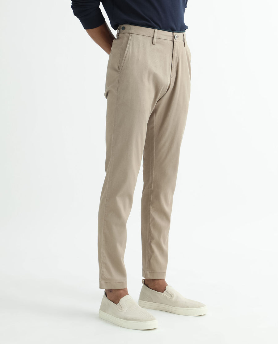 Rare Rabbit Men's Cellular Khaki Cotton Plain Regular Fit Trouser